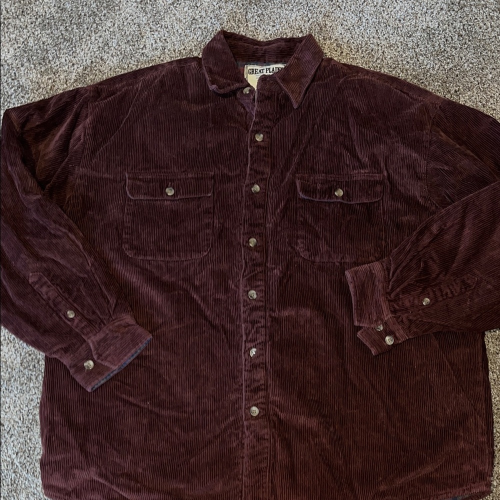 Great Plains Burgundy/purple Corduroy Button-Up flannel lined Shacket XL